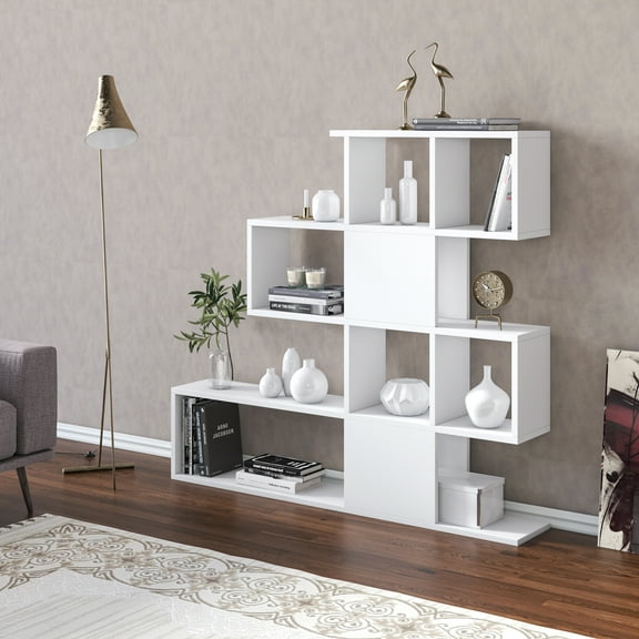 Karlin Modern Bookcase with Shelves, White