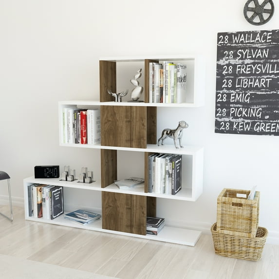 Karlin Open Shelves Bookcase, White Walnut