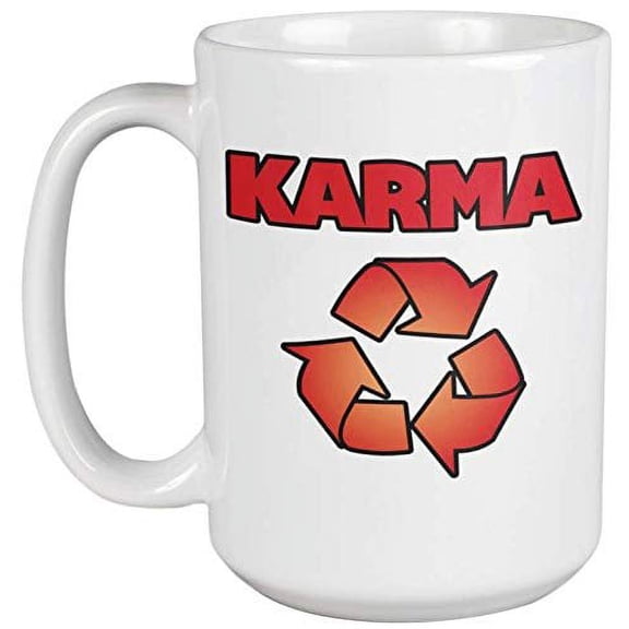Karma. Bad And Good Aura Hinduism Themed Coffee & Tea Gift Mug For Mom, Mama, Mommy, Mumsy, Wife, Dad, Father, Pop, Papa, Girlfriend, Coworker, Moms, Wives, Husbands, And Hindus (15oz)