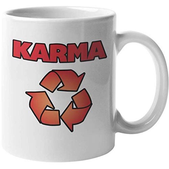 Karma. Bad And Good Aura Hinduism Themed Coffee & Tea Gift Mug For Mom, Mama, Mommy, Mumsy, Wife, Dad, Father, Pop, Papa, Girlfriend, Coworker, Moms, Wives, Husbands, And Hindus (11oz)