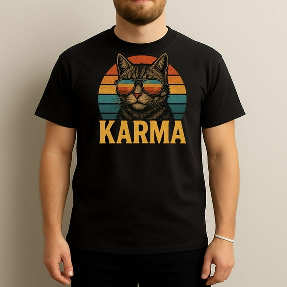 Karma Cat Retro Sunglasses - Funny Vintage Vibes T-Shirt