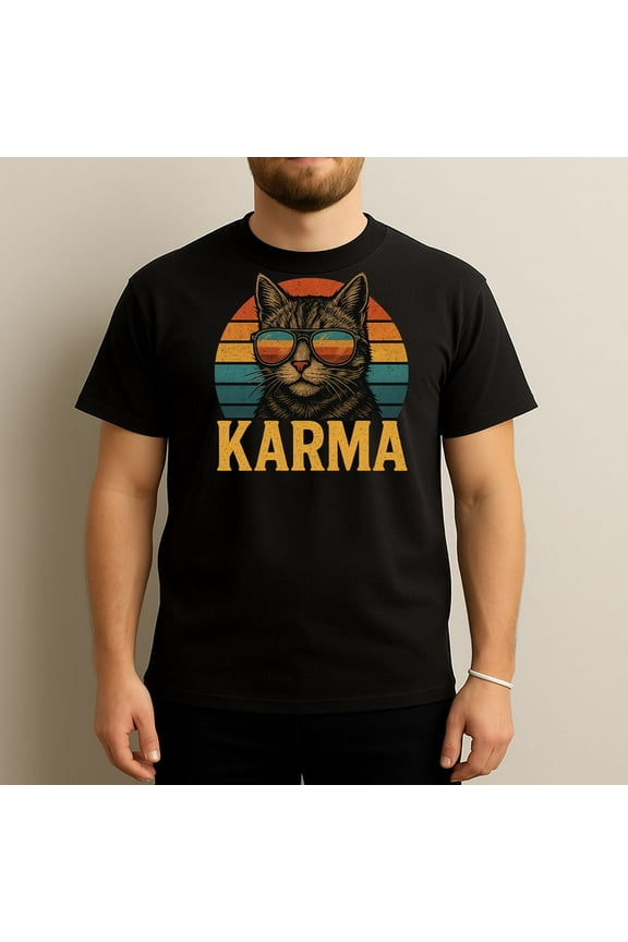 Karma Cat Retro Sunglasses - Funny Vintage Vibes T-Shirt