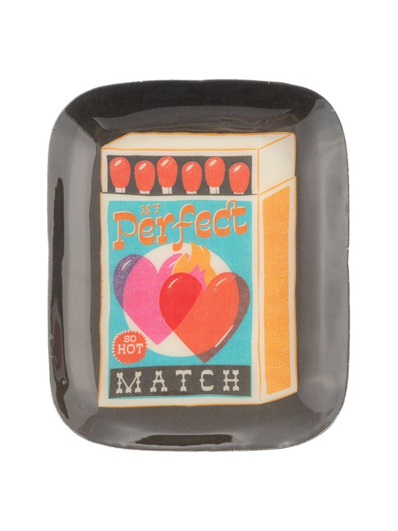 Karma, Enamel Trinket Tray, Rectangle Colorful Ring Bowl, Jewelry Dish Tray for Rings Bracelets Necklace, Small, Matchbox