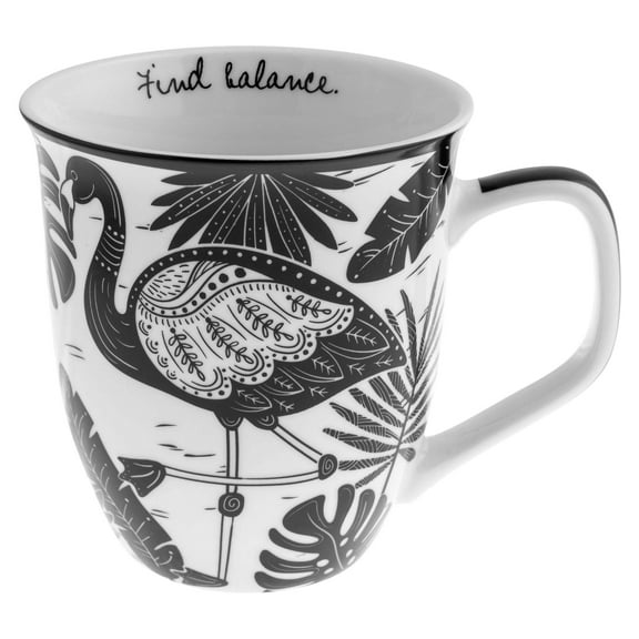 Karma Gifts 14 oz Black and White Boho Mug Flamingo - Cute Coffee and Tea Mug - Ceramic Coffee Mugs for Women and Men