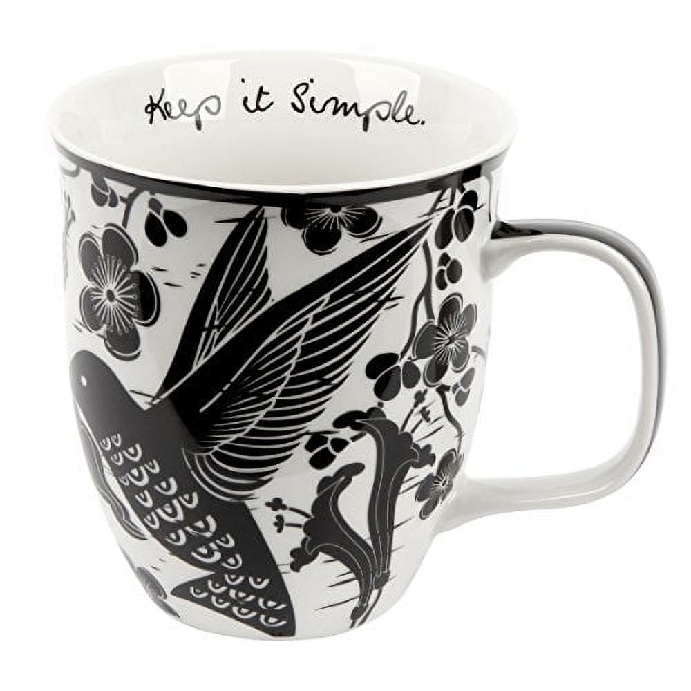 Hummingbird Black and White Ceramic Boho Mug, 16 oz
