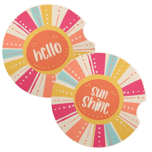 Karma Gifts, Car Coasters, Pack of 2, Car Coasters for Cup Holders, Absorbent Car Coasters, Hello Sunshine