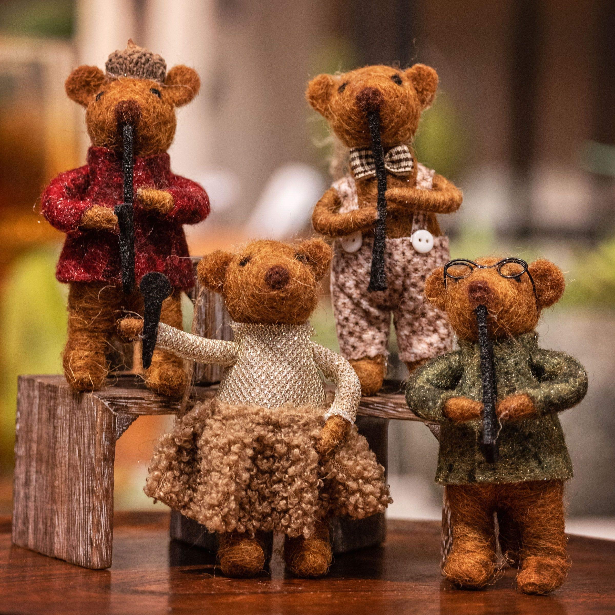 Karma Gifts KA701004 Felt Ornament Jazz Band Bears, Set of 4, 4inch