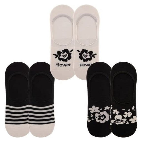 Karma Ink Floral No Show Socks - Cute and Funny Socks for Women - One Size Fits Most - Ink Floral - 3 Pack