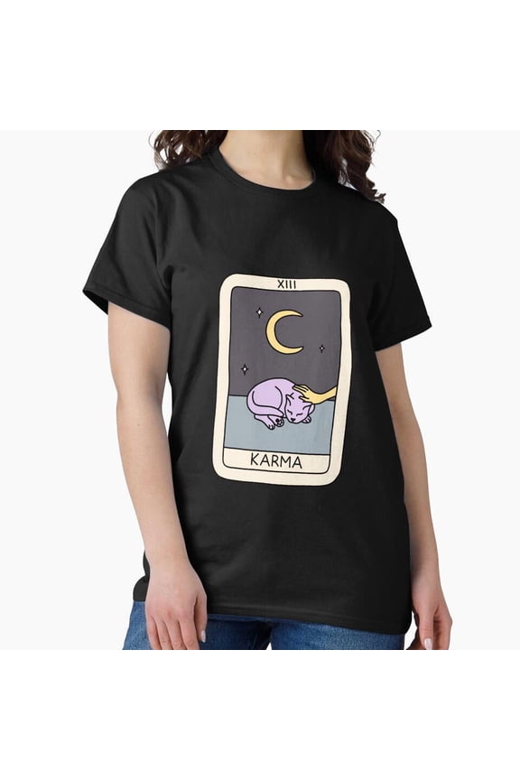 Karma Is A Cat Funny Pop Music Inspired Tarot Card Graphic H38373 Unisex T-Shirt, Up to 5XL Available