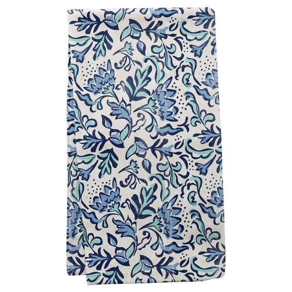 Karma Linen Blend Tea Towel Blue Botanical