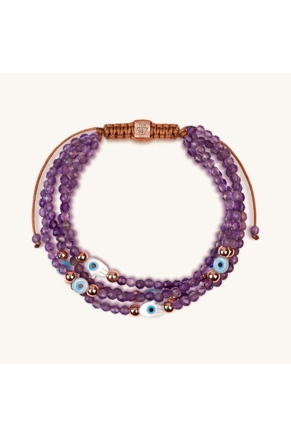 Amethyst Stone Bracelet for Women – Healing & Protection Jewelry with Hamsa Hand & Evil Eye Symbols, Adjustable Multi-Strand purple Beaded Bracelet