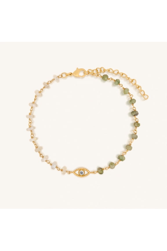 Evil Eye Emerald Opal Beaded Bracelet for Women – 18K Gold Plated Natural Stone Healing & Protection Bracelet with CZ Charm Jewelry Gift