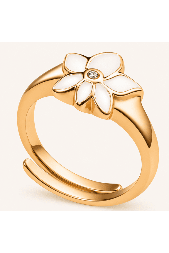 Lotus Flower Ring for Women 925 Sterling Silver 18K Gold Plated Adjustable Promise Ring with Embedded Diamond Lotus Symbol Size 7