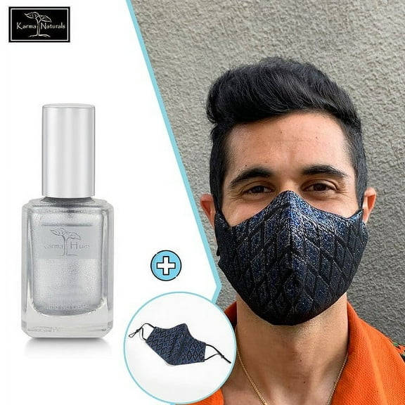 Karma Naturals Nail Polish - Non-Toxic with Matching Fashion Face Mask Breathable Washable Reusable Face Cover for Men & Women (Diamond In the Rough Lurex Mask)