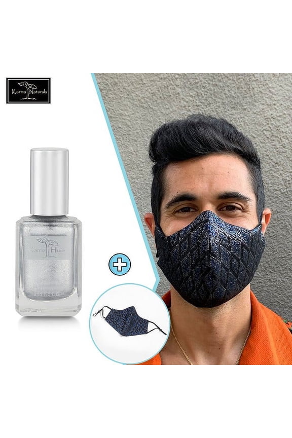 Karma Naturals Nail Polish - Non-Toxic with Matching Fashion Face Mask Breathable Washable Reusable Face Cover for Men & Women (Diamond In the Rough Lurex Mask)