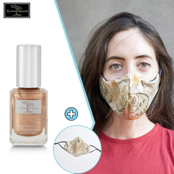 Karma Naturals Nail Polish - Non-Toxic with Matching Fashion Face Mask Breathable Washable Reusable Face Cover for Men & Women (Gold Butterfly Mask)
