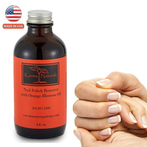 Karma Organic Nail Polish Remover – Soybean & Orange Blossom Oil – Non-Toxic, Acetone-Free – Vegan & Cruelty-Free – 4 fl oz, Orange