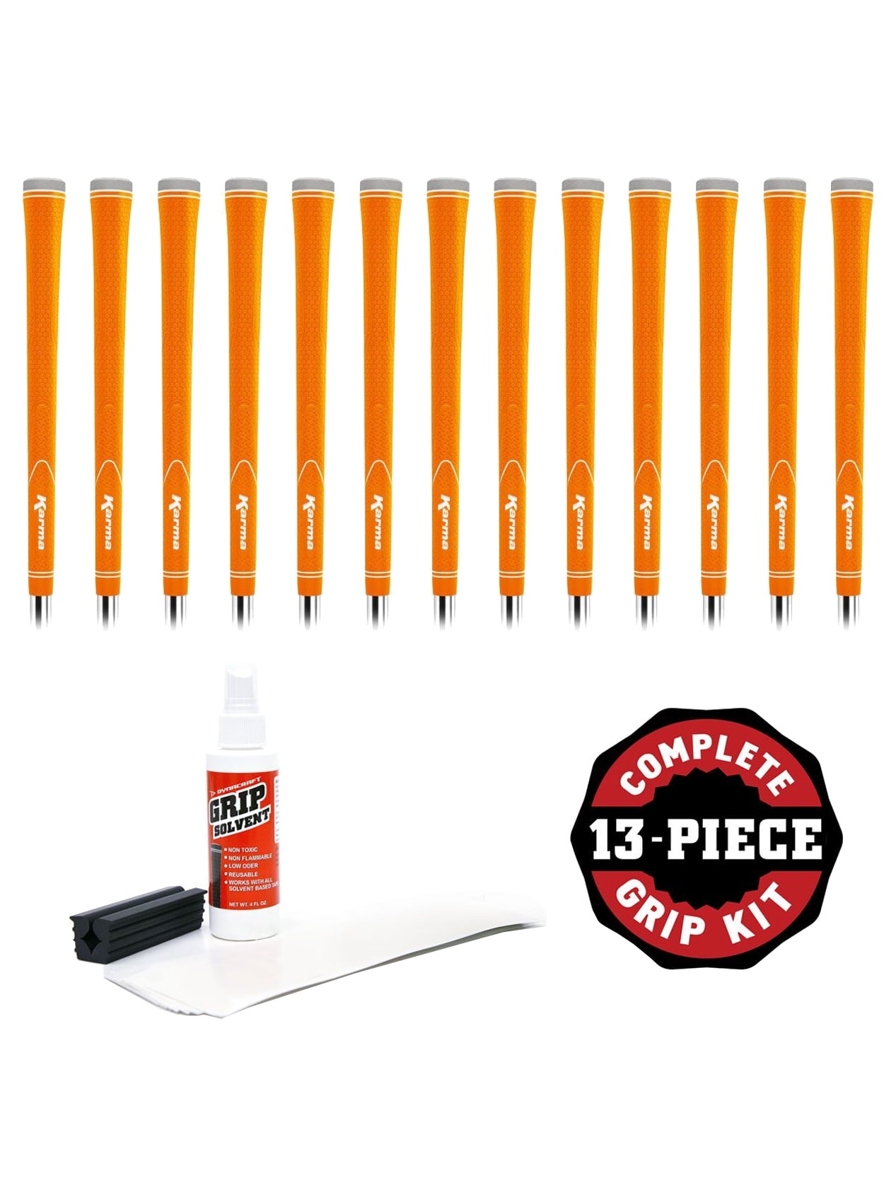 Karma Neion II Orange Golf Club Grip Kit (13 Standard Grips, Solvent & Tape) -