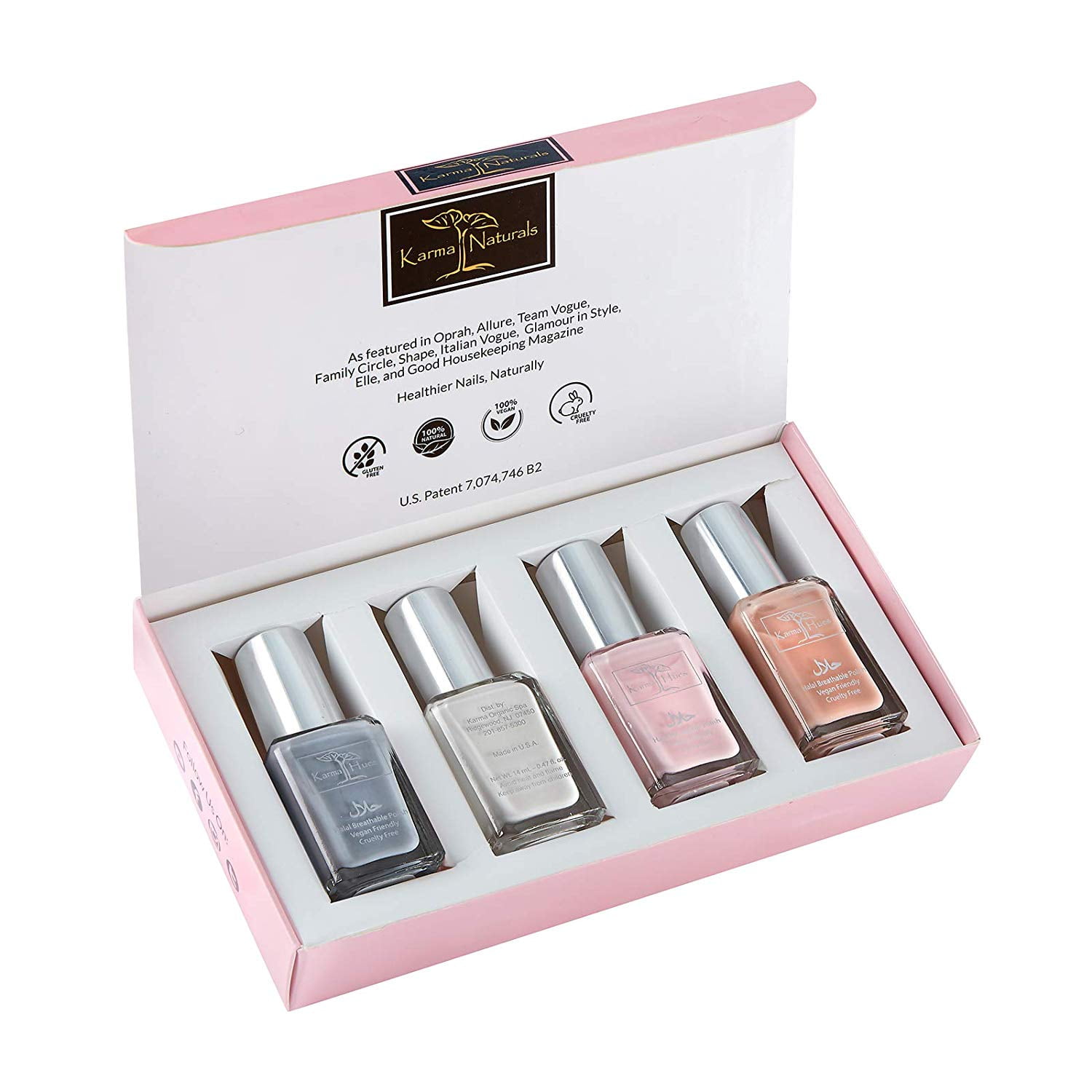 Karma Organic Beautiful Halal Certified Nail Polish Gift Set- Truly Breathable Cruelty Free and Vegan - Oxygen Permeable Wudu Friendly Nail Enamel (Pure Bliss)
