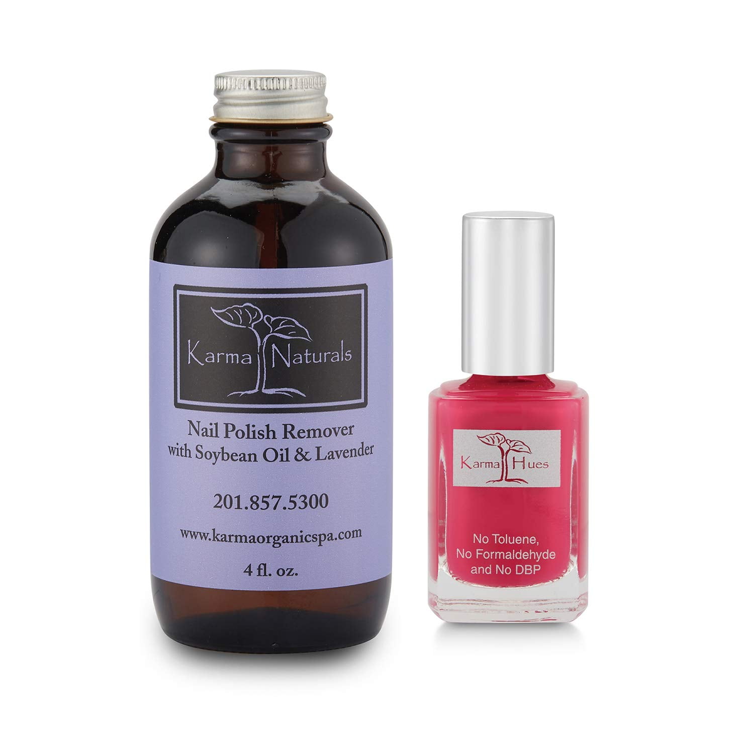 Karma Organic Natural Nail Polish Color with Soybean Lavender Nail Polish Remover - Non Toxic, Vegan, Cruelty Free, Acetone free