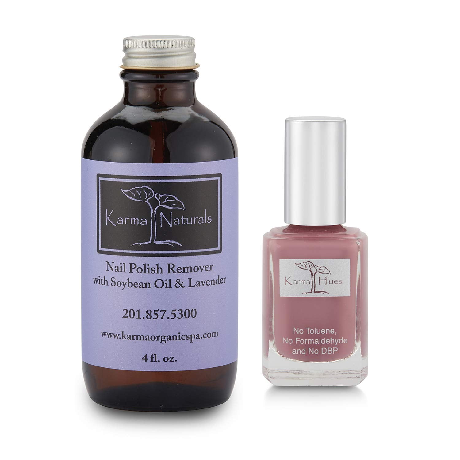 Karma Organic Natural Nail Polish Color with Soybean Lavender Nail Polish Remover - Non Toxic, Vegan, Cruelty Free, Acetone free