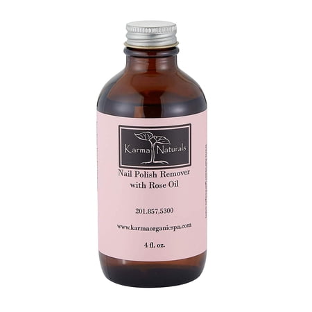 Karma Organic Nail Polish Remover – Rose Oil – Non-Toxic, Acetone-Free – Vegan & Cruelty-Free – 4 fl oz, Pink