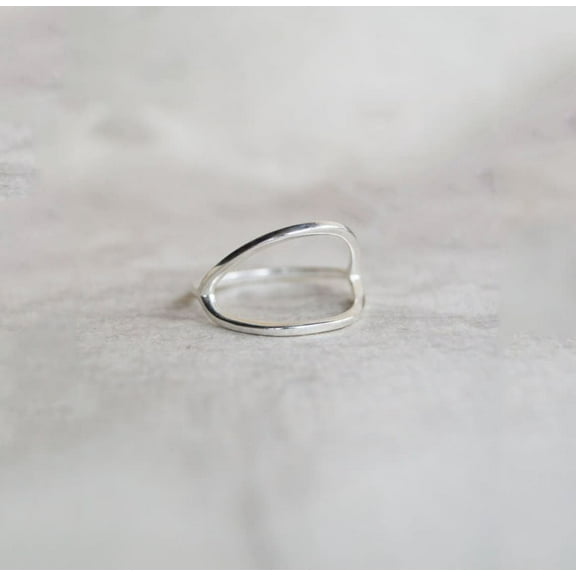 Karma Oval Ring – 925 Sterling Silver Open Mouth Geometric Ring, Minimalist Adjustable Band for Women & Men Ring Size- 4.25