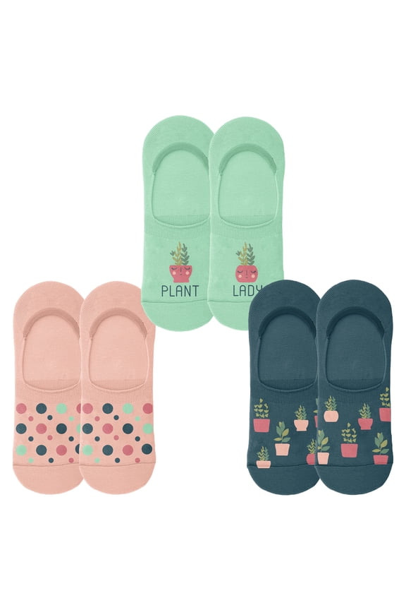 Karma Plant Lady No Show Socks - Cute and Funny Socks for Women - One Size Fits Most - Plant Lady - 3 Pack