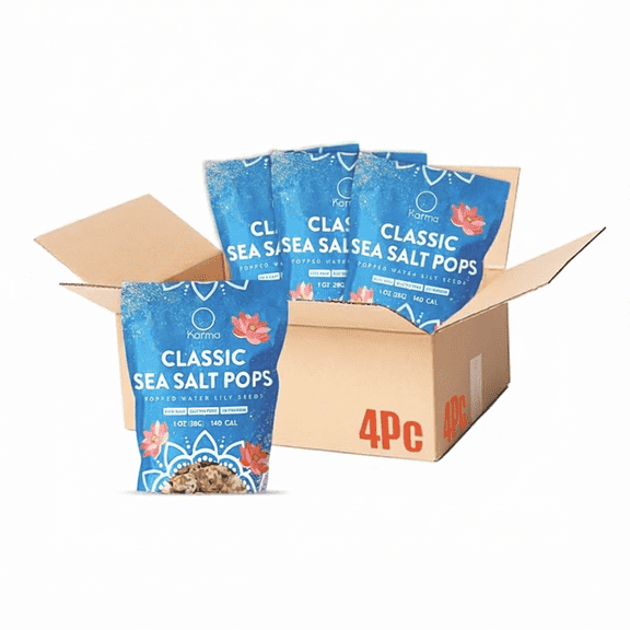 Karma Popped Water Lily Seeds, Classic Sea Salt Flavor, Gluten Free, Vegan, Non-GMO, 1 oz (4 Pack)