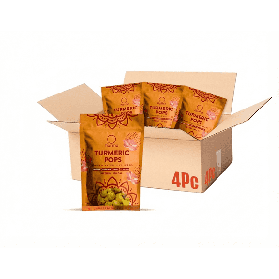 Karma Popped Water Lily Seeds, Turmeric Flavor, Gluten Free, Vegan, Non-GMO, 1oz (4 Pack)