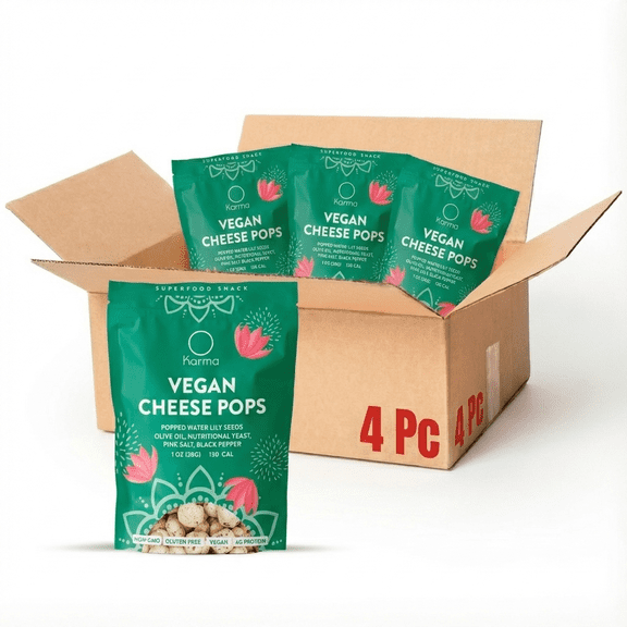 Karma Popped Water Lily Seeds, Vegan Cheese Flavor, Gluten Free, Vegan, Non-GMO, 1oz (4 Pack)