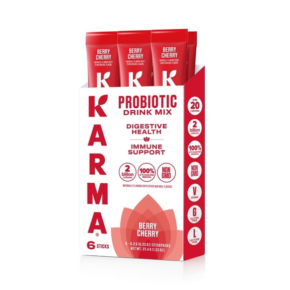 Karma Probiotic Hydration Packets Berry Cherry Powder Drink 6 Pack