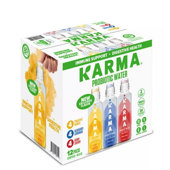 Karma Probiotic Water Variety Pack, 18 Ounce (12 Pack)