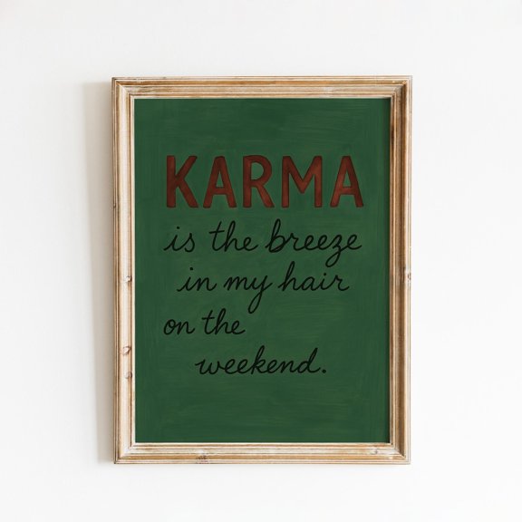 Karma Quote Green Minimalist Lyric Office Bedroom Motivational Decor Wall Art Unframed Paper Print