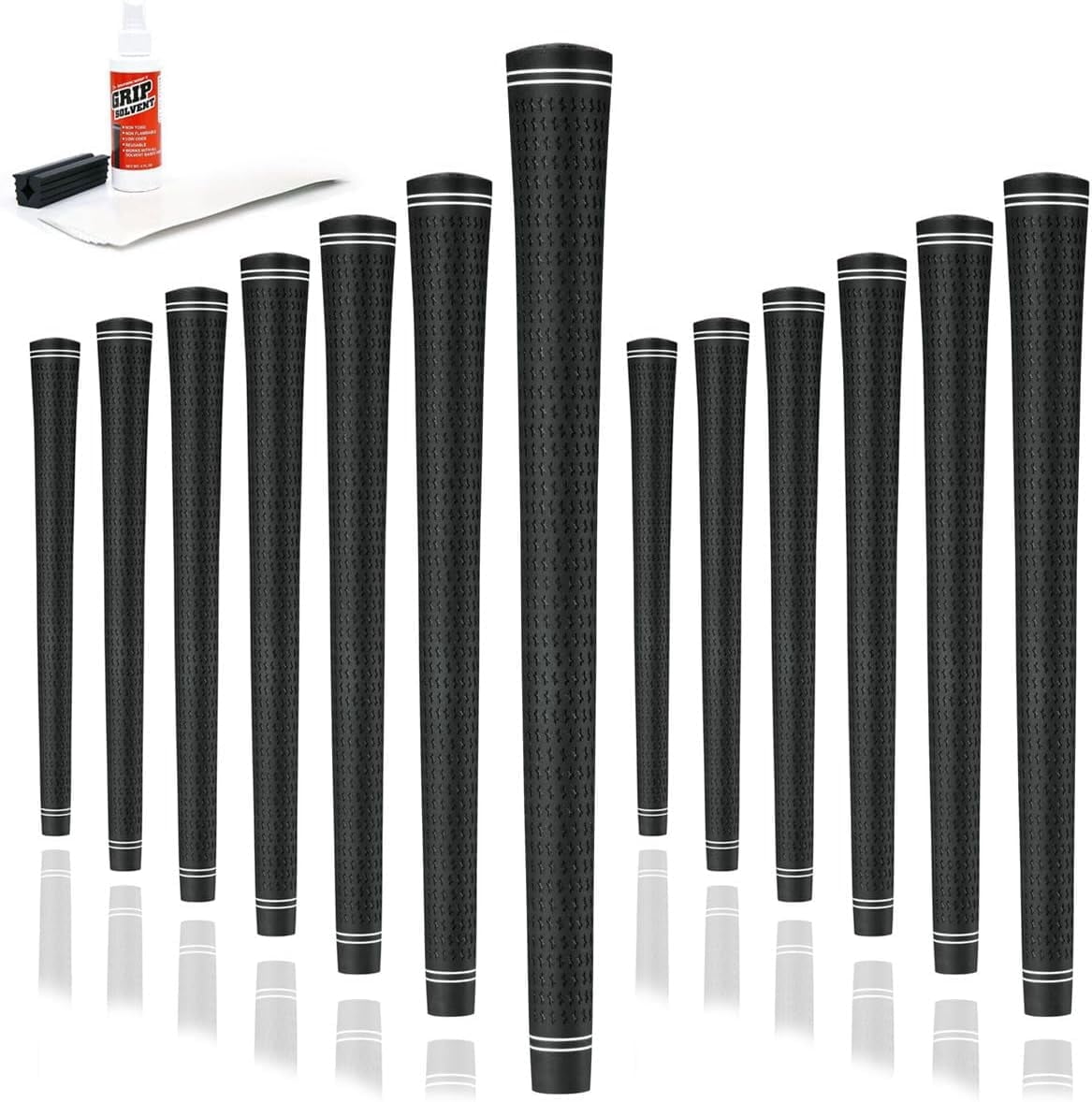 Karma Revolution Black Midsize (+1/32") 13 Piece Golf Grip Kit with Tape, Solvent, Shaft Clamp