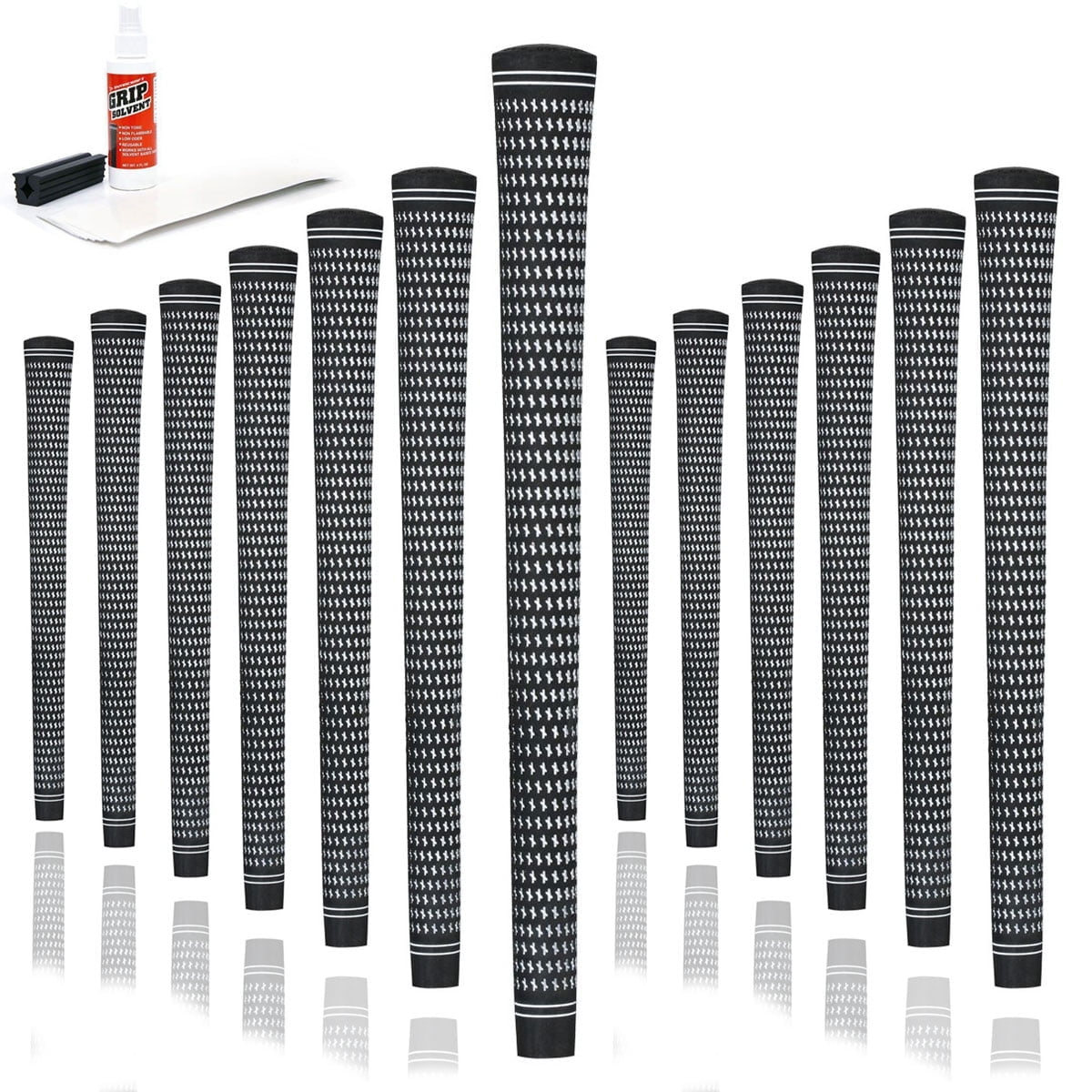 Karma Revolution Black/White Jumbo (+1/16") 13 Piece Golf Grip Kit with Tape, Solvent, Shaft Clamp