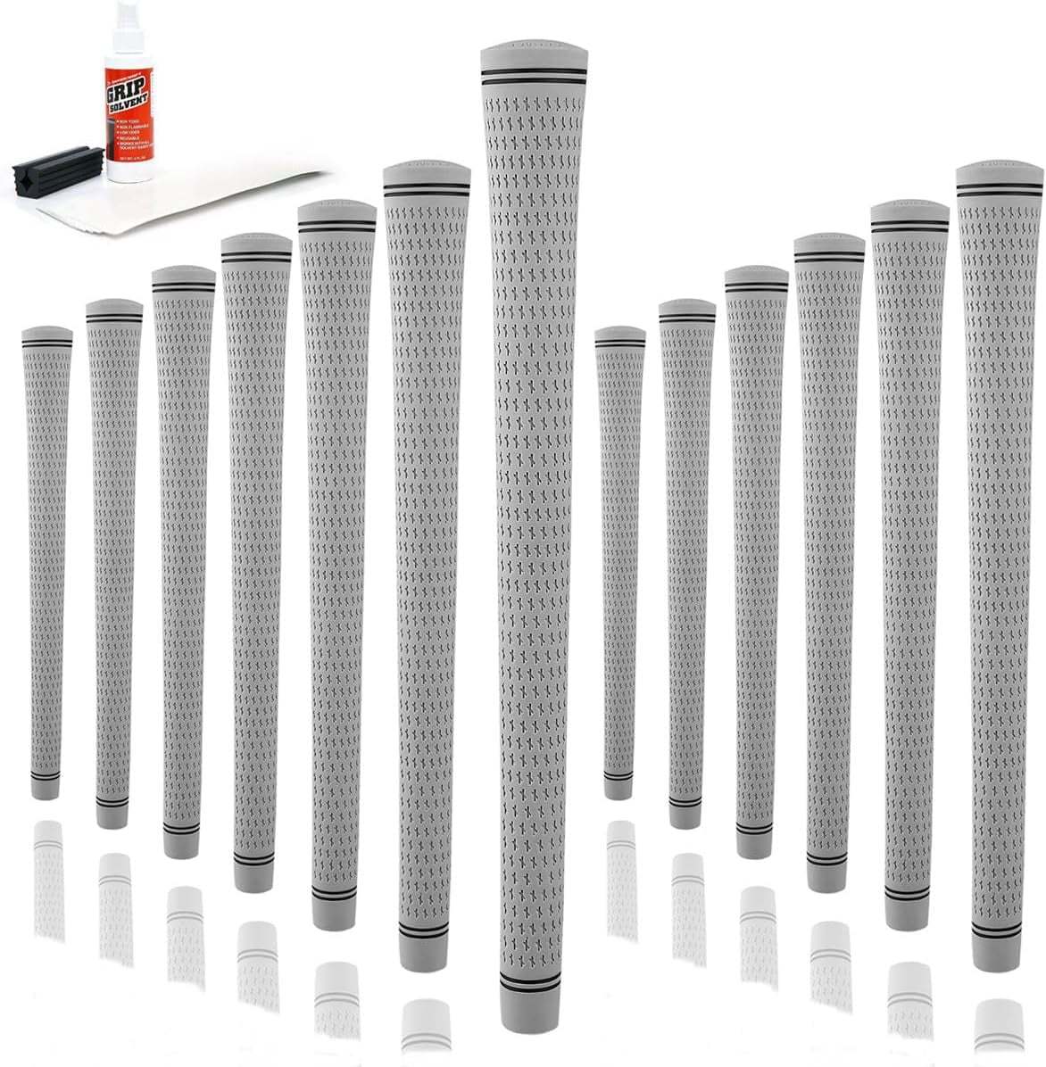 Karma Revolution Gray Jumbo (+1/16") 13 Piece Golf Grip Kit with Tape, Solvent, Shaft Clamp