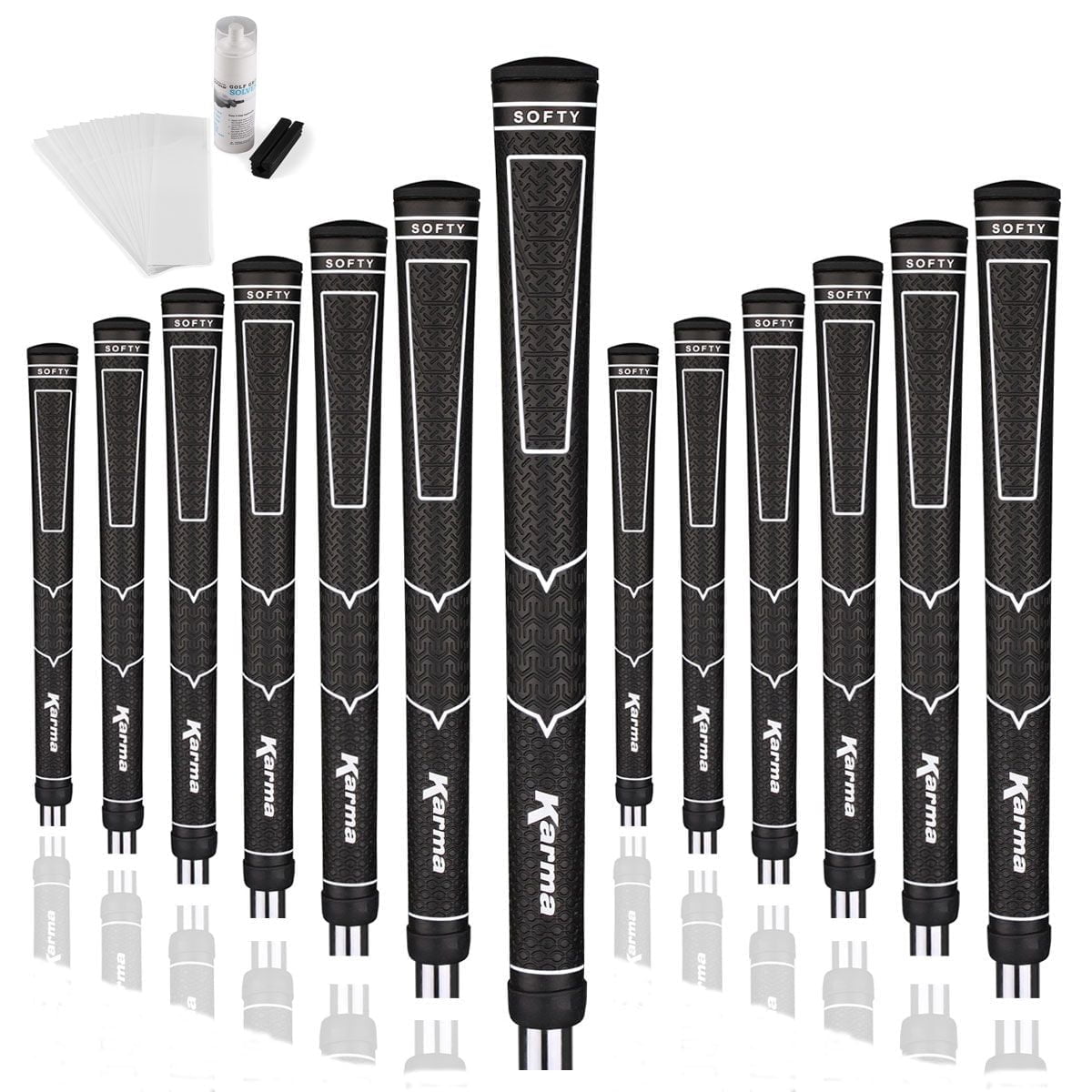 Karma Softy Men's Standard Golf Grip Kit with 13 Golf Grips, Tape Strips, Solvent, Shaft Clamp