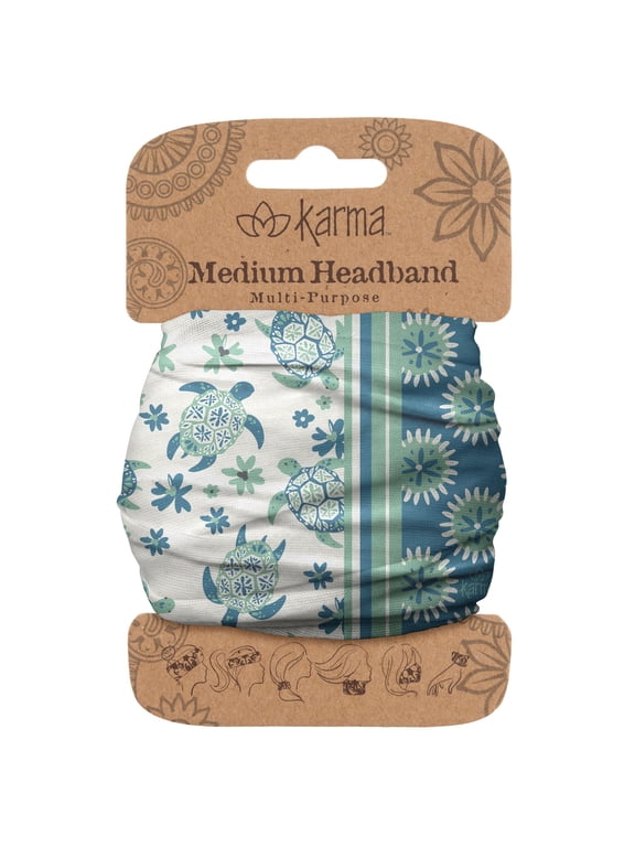 Karma Turtle Headband for Women - Medium - Fabric Headband and Stretchy Hair Scarf - White/Blue