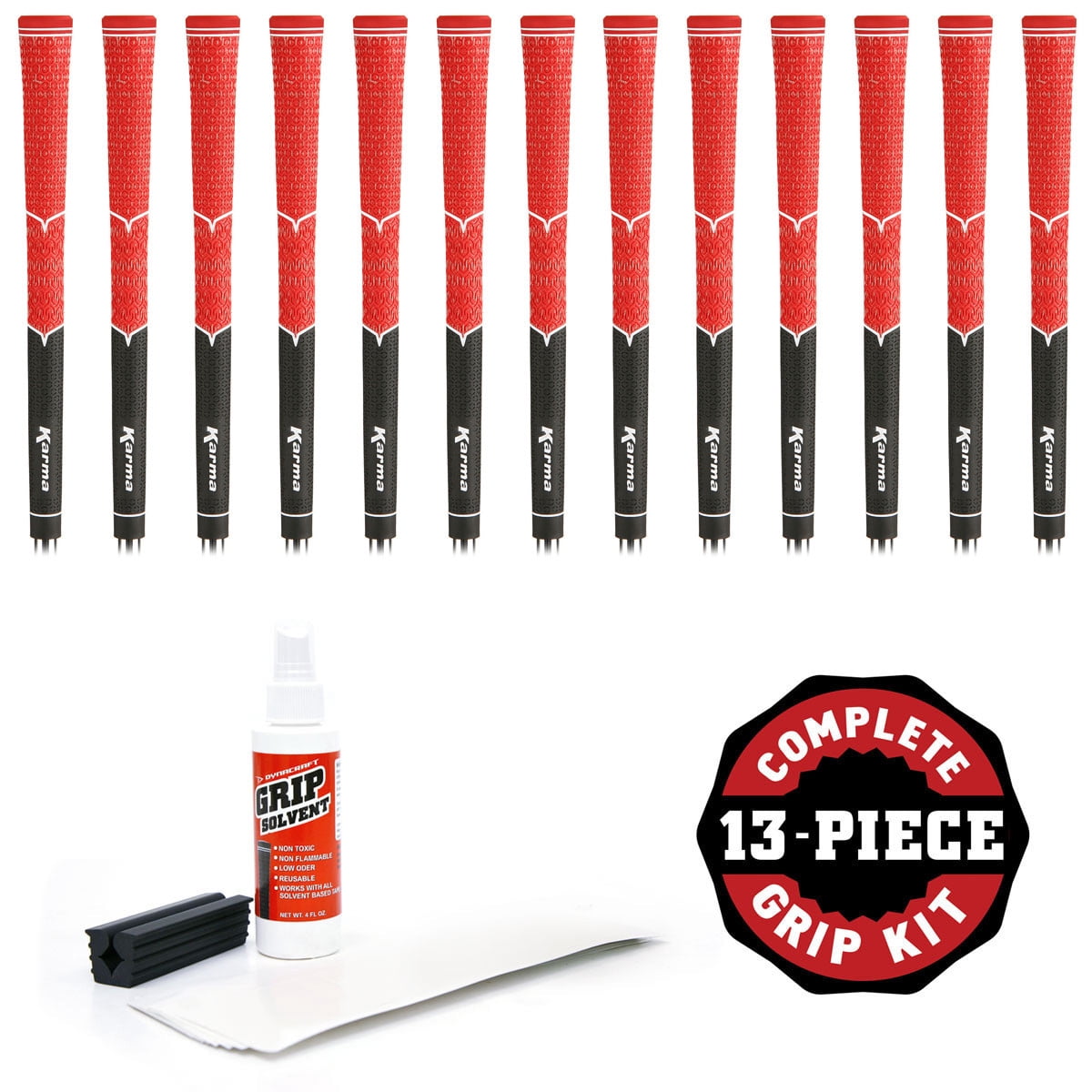 Karma V-Cord Black/Red Standard - 13 piece Golf Grip Kit (with tape, solvent, vise clamp)