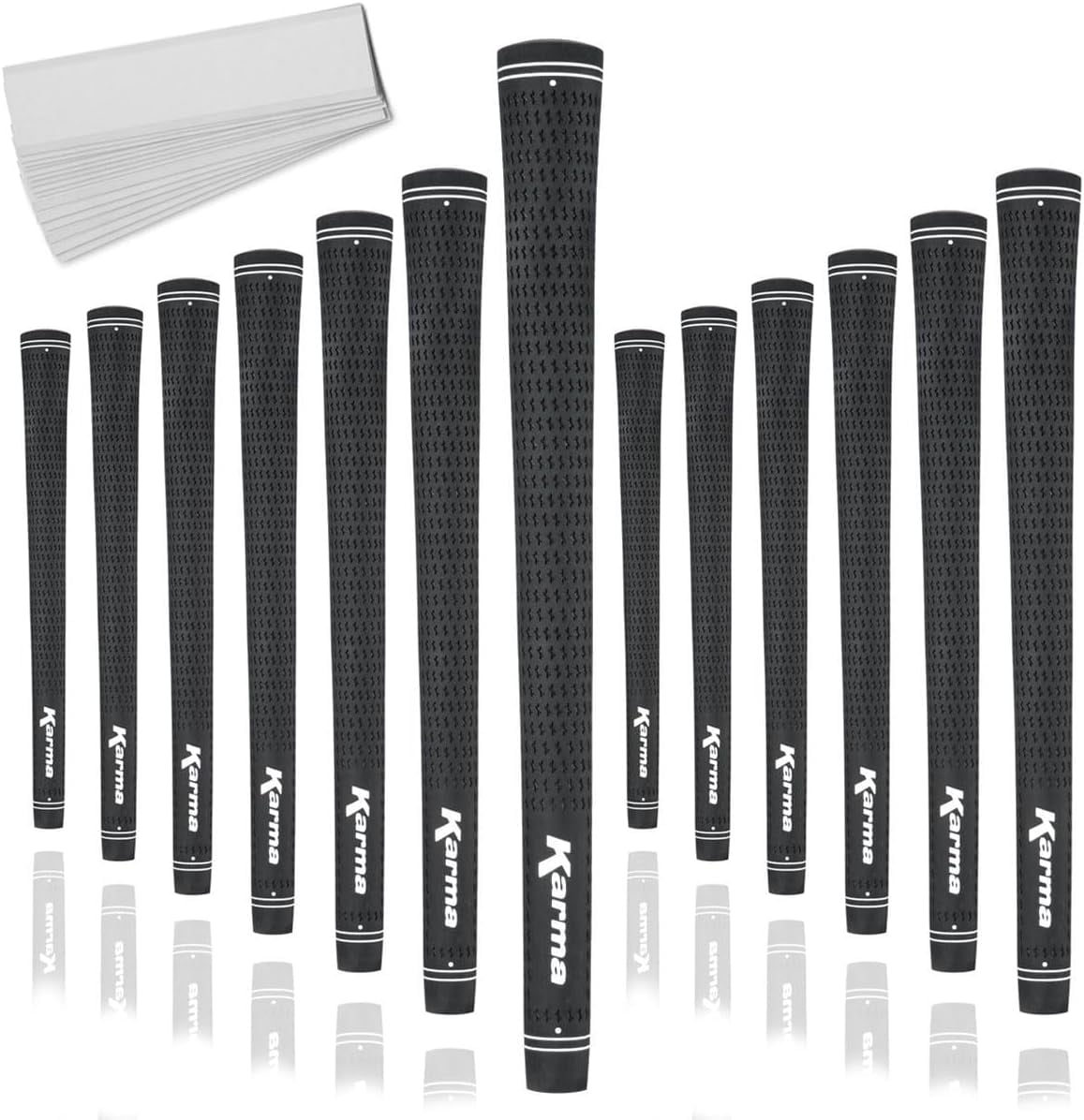 Karma Velour Black Jumbo Plus (+1/8”) Golf Grips, 13 Piece Set with 13 Tape Strips