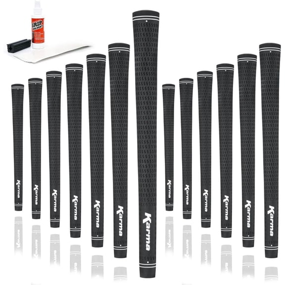 Karma Velour Black Undersize Golf Grip Kit, 13 Piece Set with Tape Strips, Solvent, Shaft Clamp