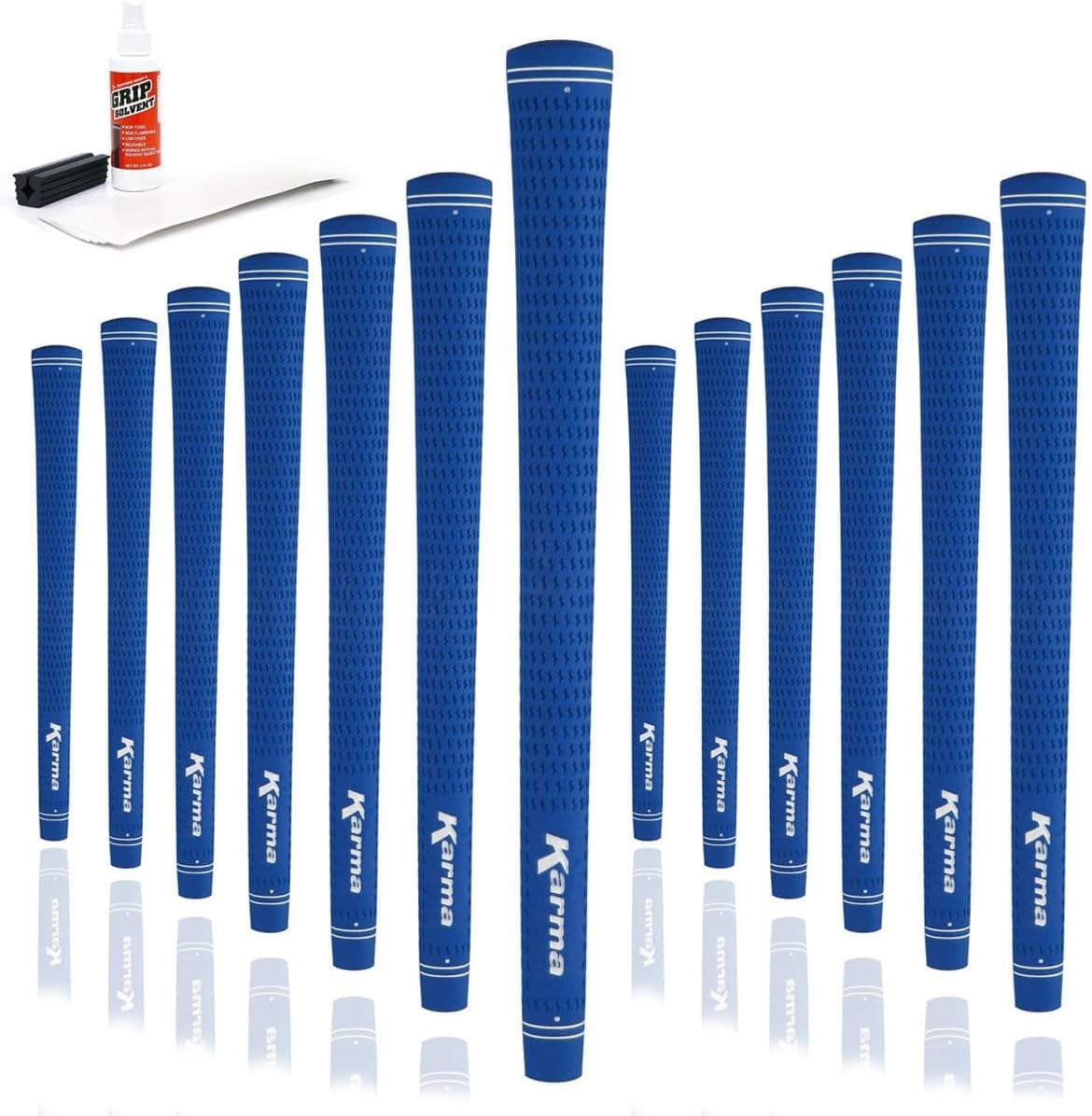 Karma Velour Blue Men's Standard Golf Grip Kit with 13 Grips, Tape Strips, Grip Solvent, Rubber Vise Clamp