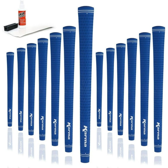 Karma Velour Blue Men's Standard Golf Grip Kit with 13 Grips, Tape Strips, Grip Solvent, Rubber Vise Clamp