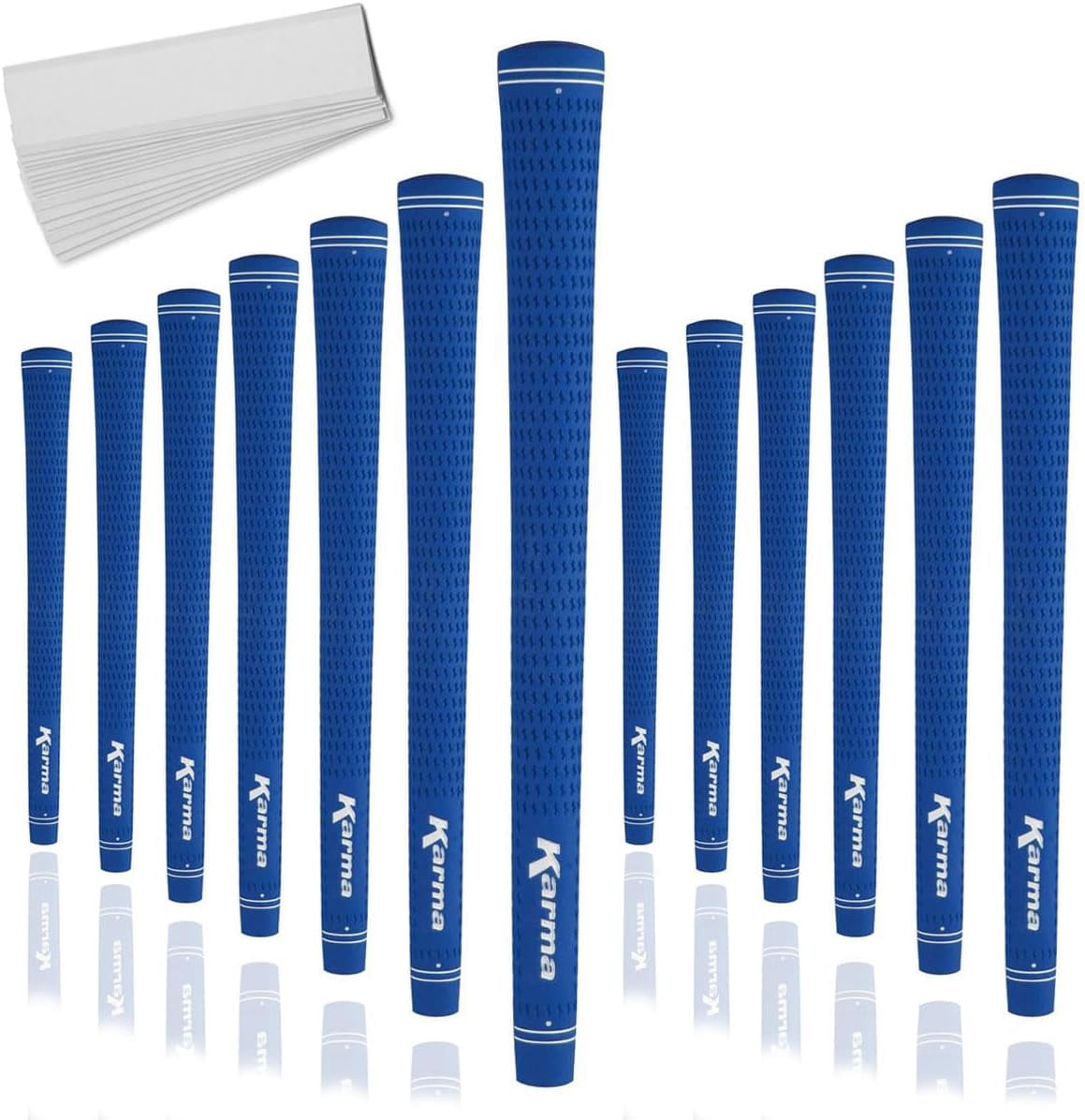 Karma Velour Blue Midsize (+1/32”) Golf Grips, 13 Piece Set with 13 Tape Strips
