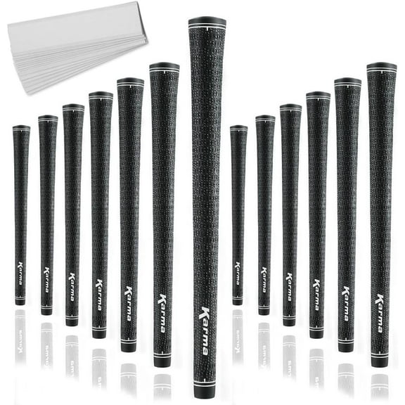 Karma Velour Jumbo Full Cord Golf Grips, Black +1/" Oversize, 13 Piece Set with 13 Tape Strips