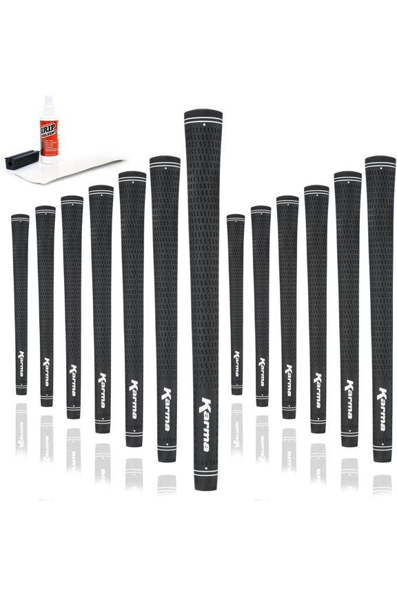 Karma Velour Junior Black Golf Grip Kit with 13 Grips, Tape Strips, Grip Solvent, Rubber Vise Clamp