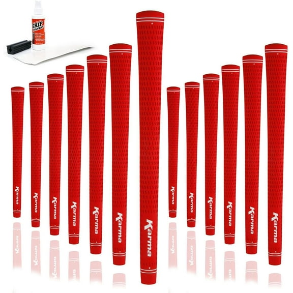 Karma Velour Men's Red Jumbo Golf Grip Kit with 13 Grips, Tape Strips, Grip Solvent, Rubber Vise Clamp
