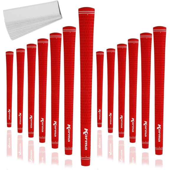 Karma Velour Red Jumbo (+1/16”) Golf Grips, 13 Piece Set with 13 Tape Strips