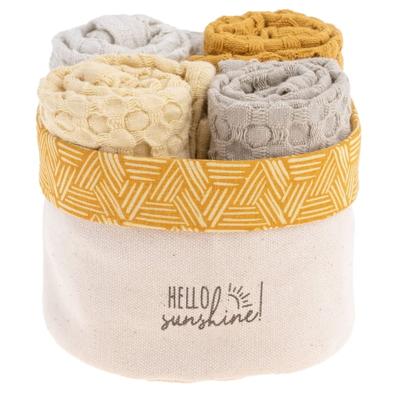 Karma Waffle Weave Dishcloth Set/Holder Sunshine